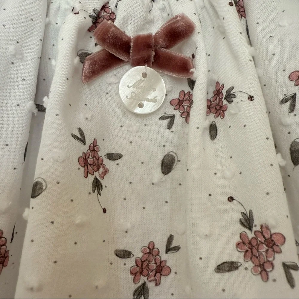 Martin Aranda Baby Girl Floral Bubble 12 Months White Ruffle Collar Romper